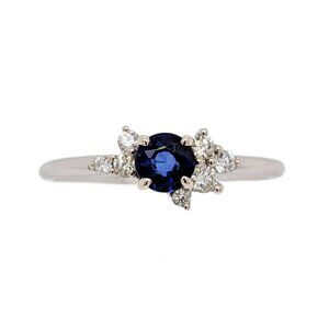 Ceylon Blue Sapphire Ring in Solid 14K White Gold with Natural Diamond Accents